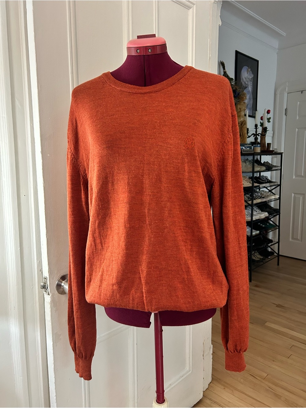 Men’s Roberto Cavalli Wool Burnt Orange Lightweight Crewneck Sweater